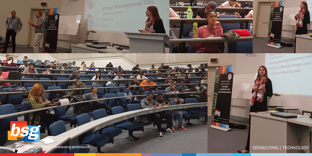 bsgafrica's tweet photo. Today Laura Poultney, senior leader at @bsgafrica is engaging with @Rhodes_Uni #InfoSystems Third-year students on #projectmanagement, empowering them with tools to overcome #projectchallenges and giving practical examples to prepare them for the #workingworld #BSGRhodes2018 https://t.co/FaUHBIvzkT