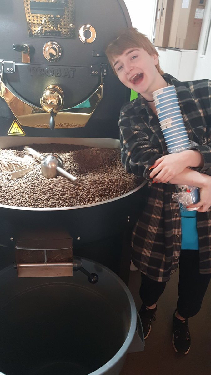 velo_cork's tweet photo. Sarah’s always happy when there’s a roast on. #probat #shoproaster #coffeetime https://t.co/z0N42joGki