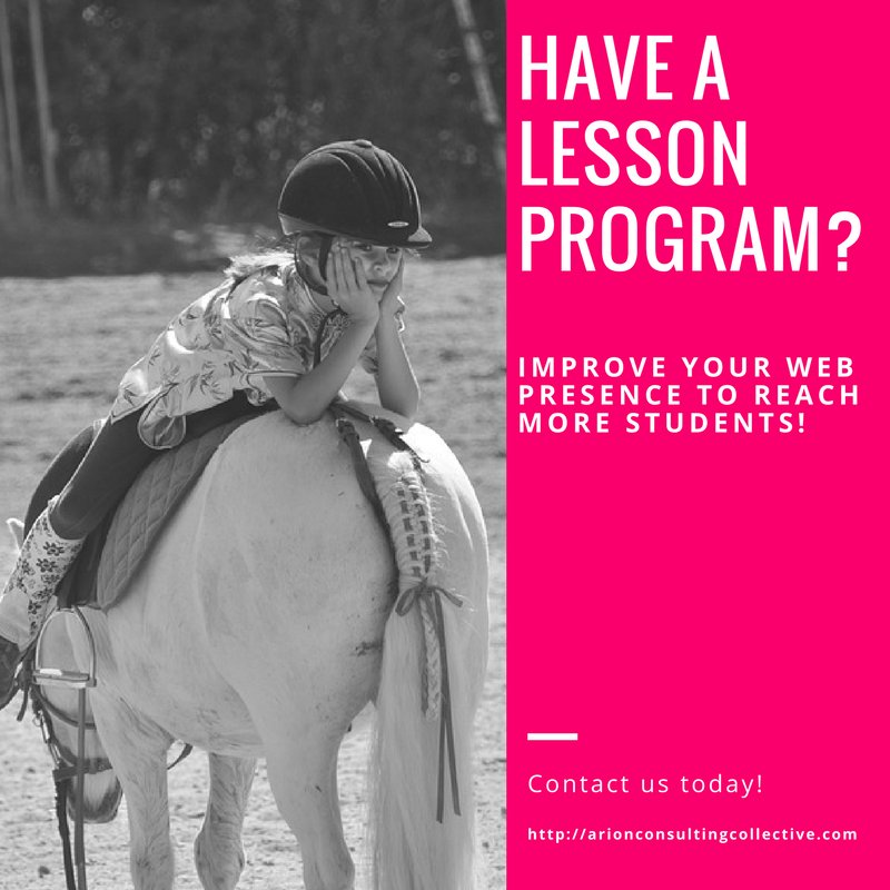 Have a lesson program? Need to reach more students to grow your business? Let us help develop a plan for you today!

#webdesignanddevelopment #webdesign #webdevelopment #development #webservices #data #equine #equinewebdesign #equinewebdevelopment #marketingservices #socialmedia