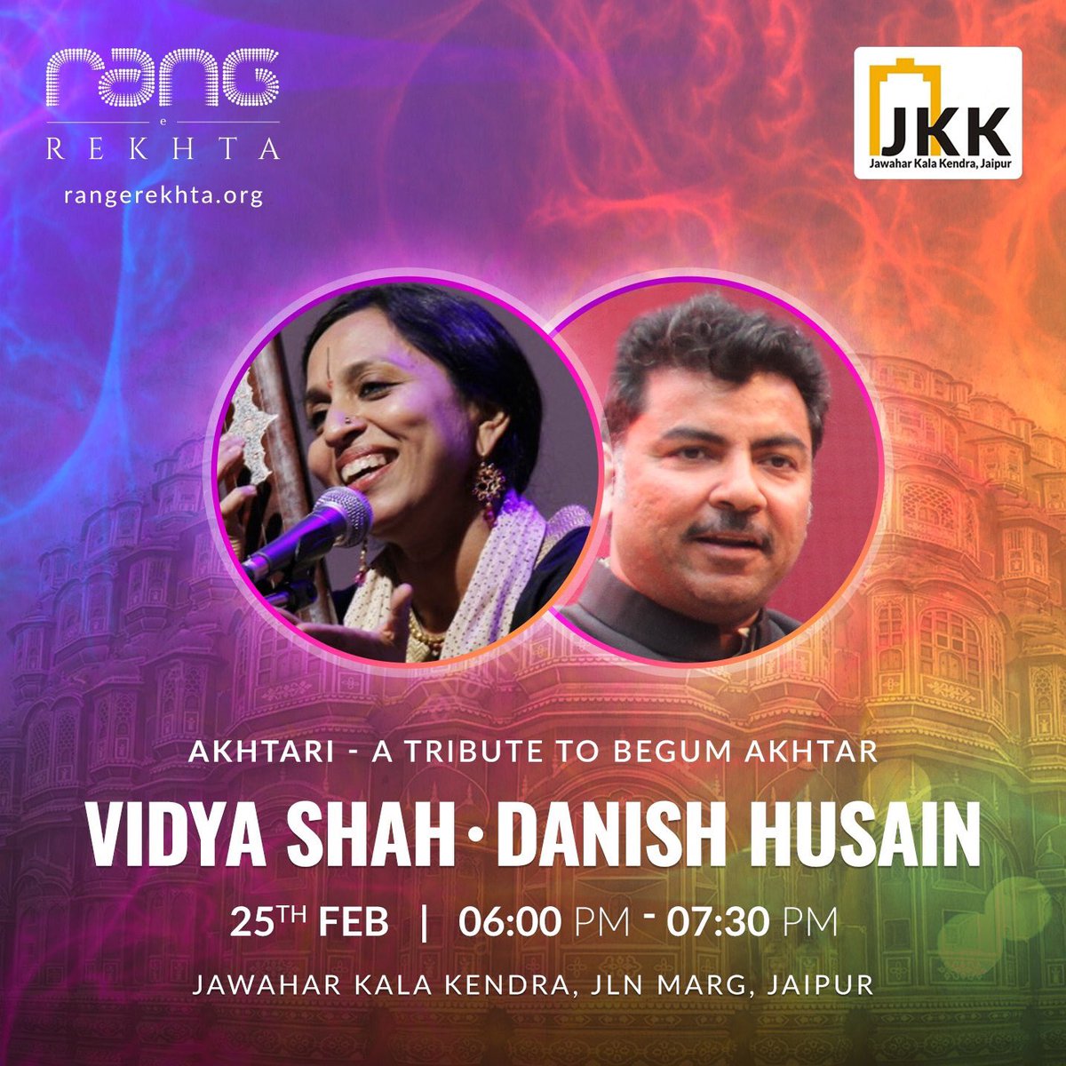 #BegumAkhtar fans, we’re back with #Akhtari at #RangeRekhta at #Jaipur Catch us there this Sunday, Feb 25 at 6.00 pm at @JKK_Jaipur @RangeRekhta @Rekhta @JashneRekhta with @vidyasings and I. #MusicalStorytelling #UrduPoetry #Thumri #OldFilmSongs #Qissagoi