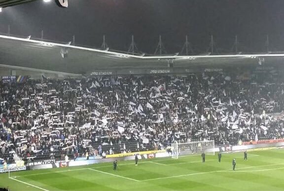 SouthStandRams's tweet photo. We’re the black and white army! Bring your scarves tonight #dcfcfans! It’s looked fantastic in the past and I’m sure we can make Pride Park Stadium look fantastic tonight! #dcfc https://t.co/oOMmcILcM7