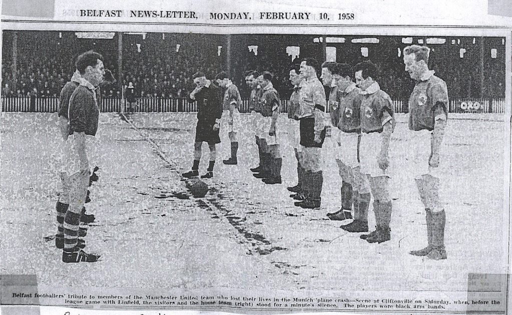 Cliftonville History (@redarmyhistory) on Twitter photo Cliftonville and Linfield players observe a minutes silence for those that lost their lives in the Munich air disaster. Taken from <a href="/News_Letter/">Belfast News Letter</a> 10th February 1958. Cliftonville and Linfield players observe a minutes silence for those that lost their lives in the Munich air disaster. Taken from <a href="/News_Letter/">Belfast News Letter</a> 10th February 1958.