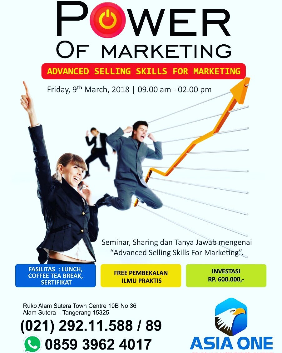 AsiaOne_Edu's tweet photo. Daftarkan segera! Seminar Marketing "Advanced Selling Skills For Marketing"
Pada: Jum'at 9 Maret 2018
Pukul : 9.00 - selesai https://t.co/nJvo2fnIMU