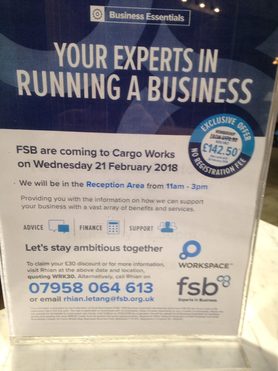 WSCargoWorks's tweet photo. Don't forget @fsb_policy @RhianFSB today @WSCargoWorks in reception #advice #finance #support https://t.co/uAZd2Cu91I