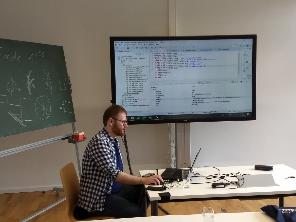 Daniel Strübe demonstrates the use of the tool Henshin by the tool MDEOptimiser in the tutorial track of the #modellierung2018 <a href="/isf_tubs/">ISF TU Braunschweig</a> <a href="/tuBraunschweig/">TU Braunschweig</a>