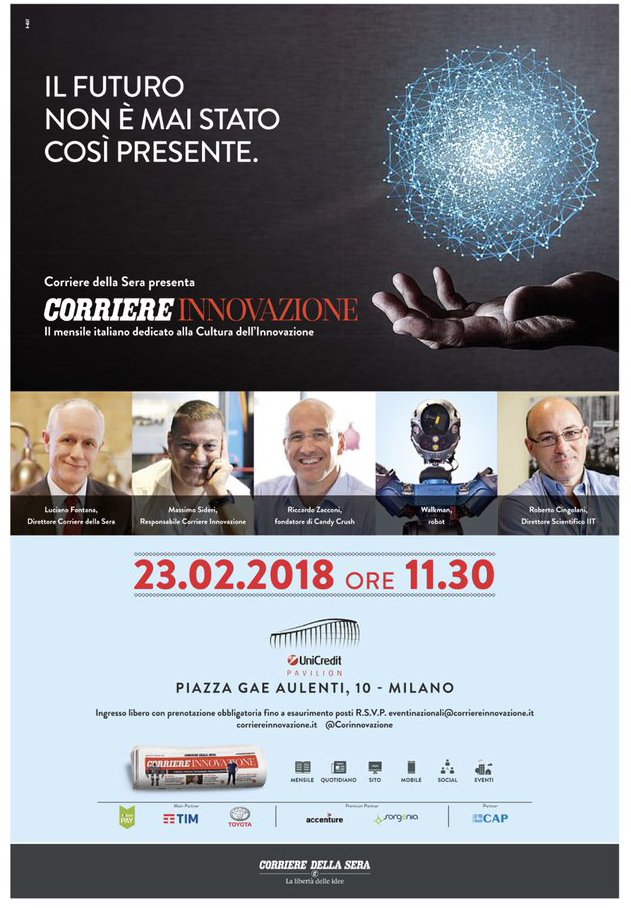 IITalk's tweet image. Venerdì saremo con @Corriere e @CorInnovazione (facebook.com/events/7284387…).
E ci sarà anche il nostro @WalkmanRobot!