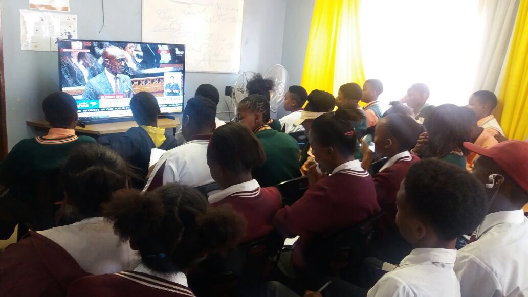 AyandaAllie's tweet photo. Dear black child, this is your country too. Know what is being said about you. Do not be passive &amp; apathetic, be an active citizen of this beautiful republic.

Youngsters @BukhoBami watching #budgetspeech2018 #FreeEducation #DecentJobs #SocialGrants https://t.co/ZbTyobcTgM