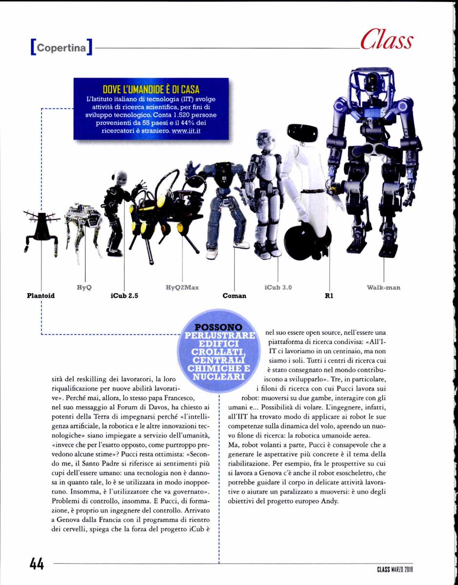 IITalk's tweet image. La famiglia dei #robot di #IIT e l&apos;intervista al nostro @DanielePucci, su #Class di Class Editori