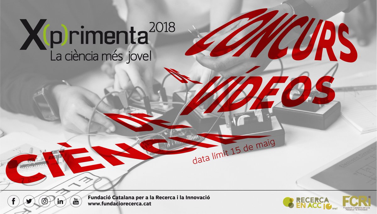 XploreHealth_ca's tweet photo. RT @fundaciorecerca: T'apuntes al #concurs de vídeos de ciència X(p)rimenta? Consulta com participar-hi! https://t.co/rVjyZgAdos
#Experimenta2018 #ciència #primària #secundària #batxillerat #ciclesformatius! https://t.co/J9ifejlTwO