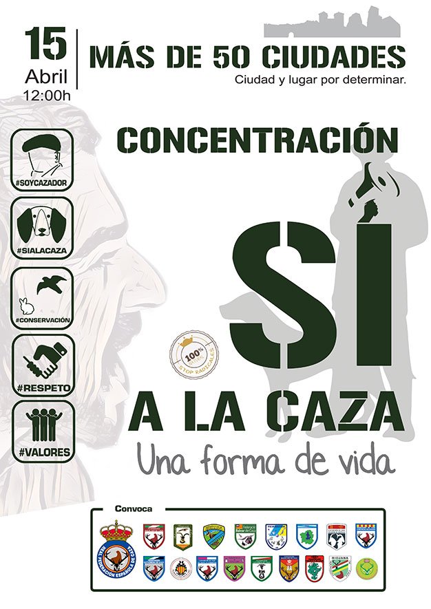 Ya hay cartel para la concentración del 15-A en defensa de la caza bit.ly/2GzemBh #ElCotodeCaza #Caza #Cazadores #CazaMayor #CazaMenor #DefensadelaCaza #concentracionesmasivas #Manifestacion15Abril <a href="/RFECaza/">RFEC</a>