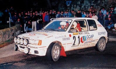 PSCUK_'s tweet photo. 30 Years ago Jean-Pierre Ballet and Marie-Christine Lallement finished 3rd overall at the Rally Monte-Carlo in a privateer @Peugeot #205GTI against the works teams! https://t.co/fRzDIUFCcW