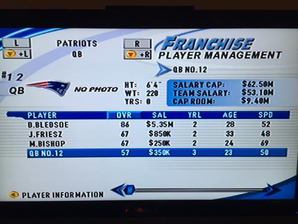 OnlyInBOS's tweet image. In Madden 2001, Brady was a 57 overall &amp;amp; was listed as QB NO. 12.