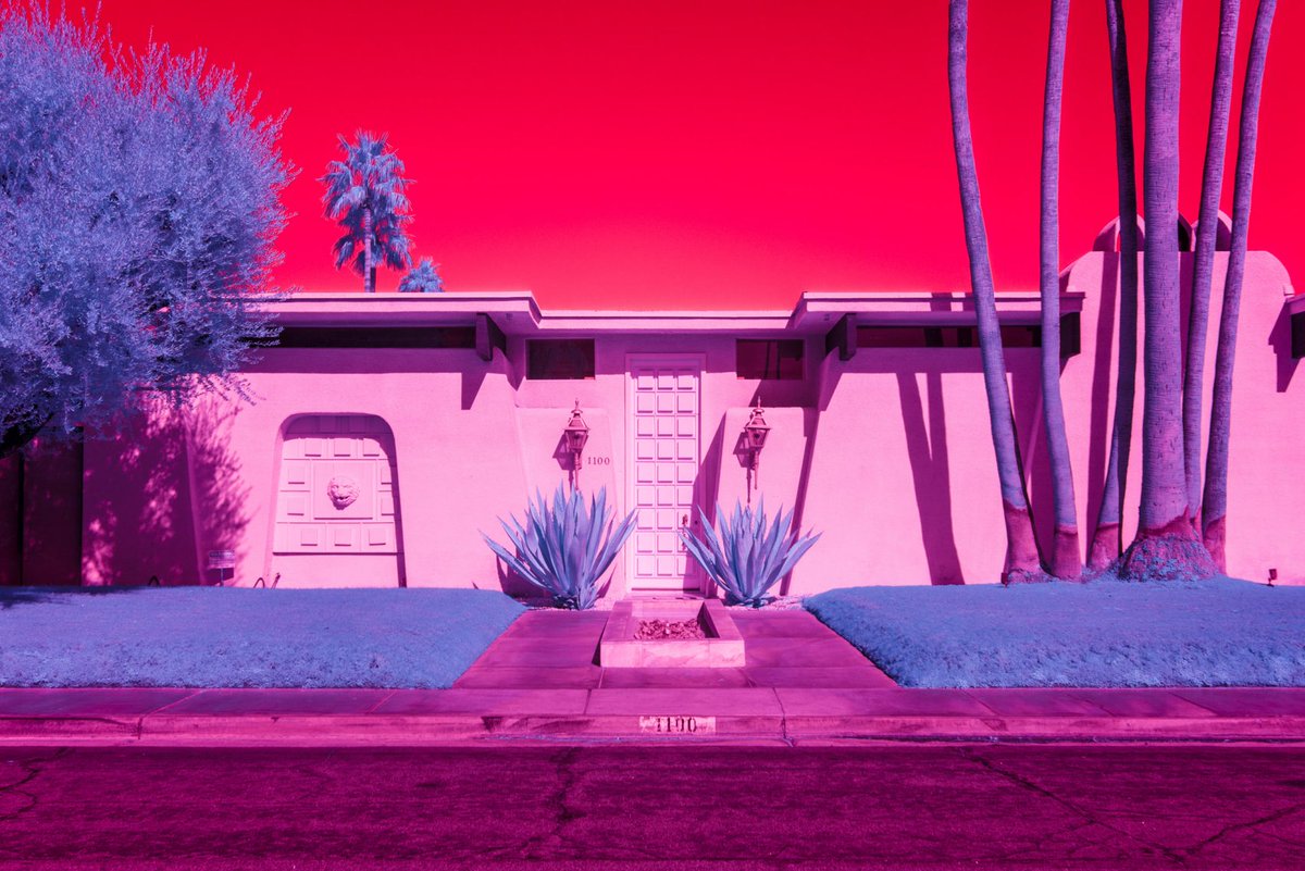 oartgroup's tweet photo. Kate Ballis' infrared photography displays California modernism in vivid hues
Australian photographer Kate Ballis has toured Palm Springs with an infrared camera and coloured filters to produce these images, which show the muted desert city in lucid purple, pink and red tones. https://t.co/J0LPCvjBd2
