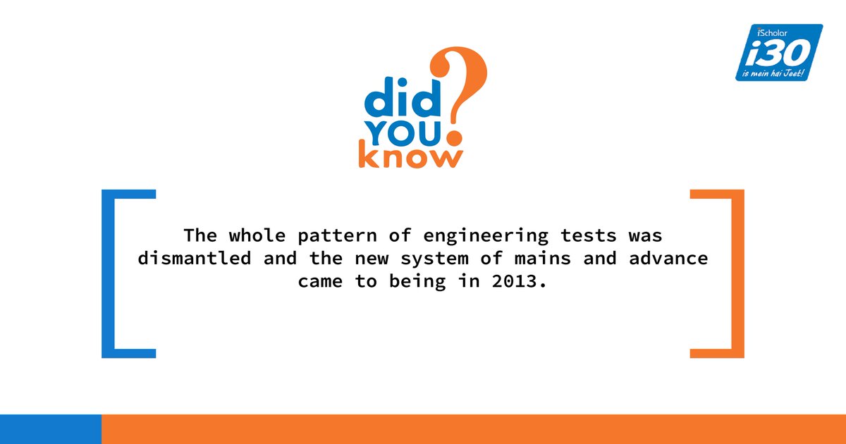 iScholarEd's tweet photo. Did you know?
From which year the new system of IIT JEE mains and advance came into being.
https://t.co/YWCSkWchI6
#Super30 #IITJEE #DidYouKnow #WednesdayWisdom https://t.co/wxsixVbtQA