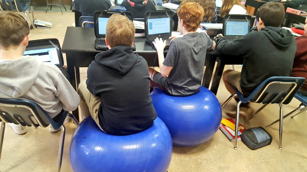 thompsonPAMS's tweet photo. This is what flexible seating looks like at the middle school level. Sure, at first glance my classroom may look like a preschool, but this is what total engagement is. They are working as if I didn't even exist. That's my idea of learning. This is student ownership. https://t.co/WTQwtbHHrS