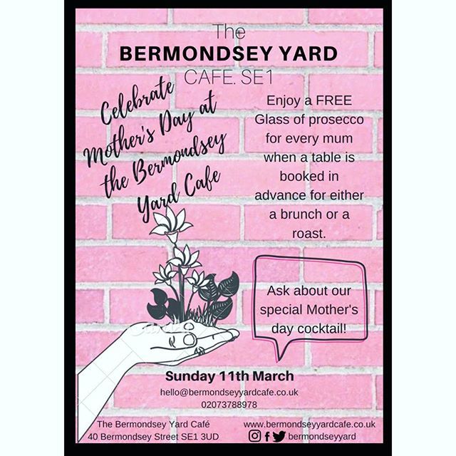Mother's Day - be a darling and let your mother receive a FREE glass of Prosecco!! Spoil her 💟 #Mothersday #se1 #bermondseyyard #love #byc #mum #mom #bestmum - Join us!!! ift.tt/2EHV2kL