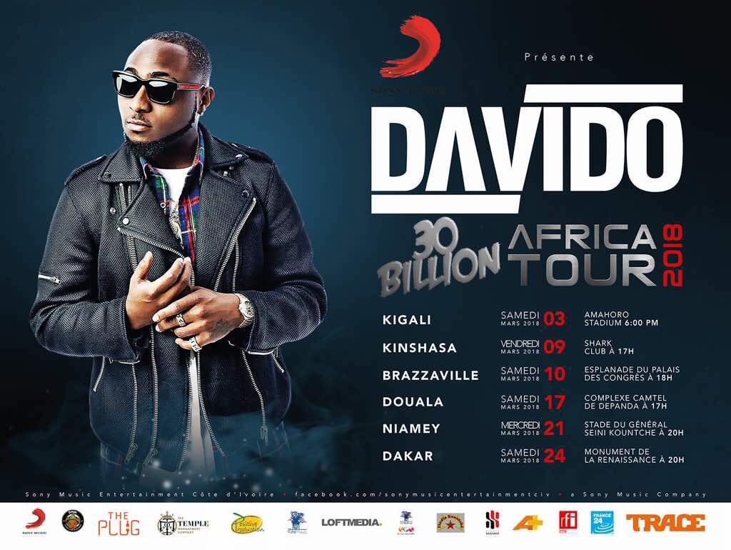 davido's tweet photo. The 30 billion African Tour Starts Next month!! What countries will you be attending ?? #30billionafricatour !! 🌎🌎🌎 WE NOT STOPPING! NEW MUSIC COMING TOO 😇🏆 https://t.co/RoWCycISGe