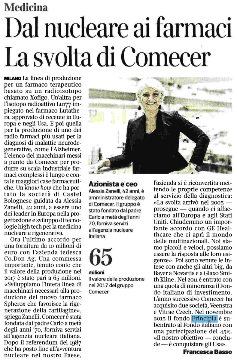 Oggi sul <a href="/Corriere/">Corriere della Sera</a> : @ComecerGroup, partecipata di @PrincipiaInnova , per #FondoHealth.