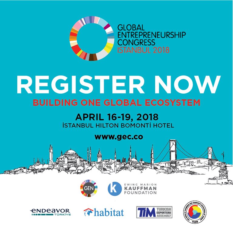 Global Girişimcilik Kongresi bu yıl 16-19 Nisan tarihleri arasında GEN Global <a href="/KauffmanFDN/">Kauffman Foundation</a> , <a href="/endeavor_turkey/">Endeavor Türkiye</a> , <a href="/habitatdernegi/">Habitat Derneği</a> , <a href="/turkihracat/">TİM</a> &amp; <a href="/TOBBiletisim/">TOBB</a> ortaklığında İstanbul'da gerçekleşecek! #GEC18IST'e kayıt için: gec.co <a href="/unleashingideas/">Global Entrepreneurship Network</a>