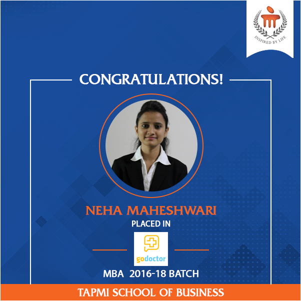 TAPMI_Jaipur's tweet photo. Congratulations Neha Maheshwari for getting placed in GoDoctor, the first global medical collaboration platform in India. TSB wishes you all the best for your career ahead! #Congratulations #GoDoctor #TAPMI #TSB https://t.co/fq85JDuL8q