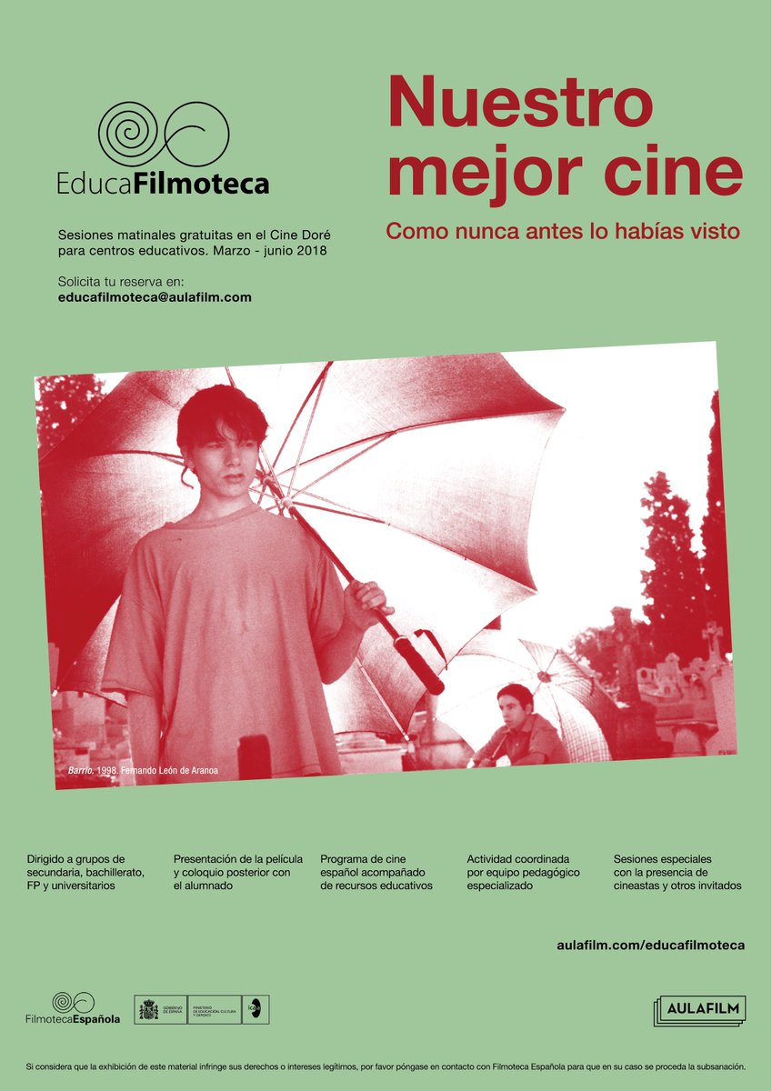 #EducaFilmoteca es una iniciativa de la @Filmoteca_es en colaboración con @aulafilm pensada para acercar el cine a los jóvenes.A partir de marzo, los centros educativos de toda España podrán asistir a sesiones matinales gratuitas en el #CineDoré de Madrid. aulafilm.com/educafilmoteca