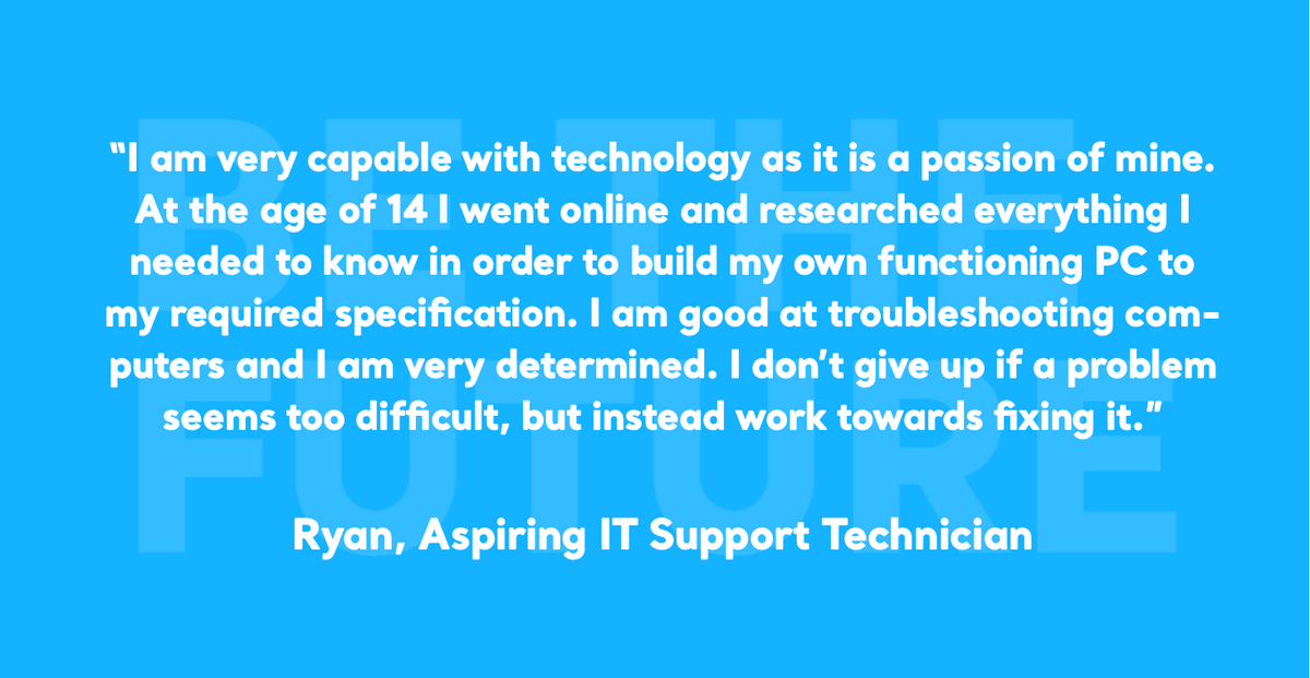 Do you need passion and drive within your IT team?

Ryan has an understanding of coding; using Python, HTML and Java; his knowledge was gained from study at school and he has built applications in the past. 

Get in touch for more info!

T: 01325 731 058

#Liverpool #Bootle #L30