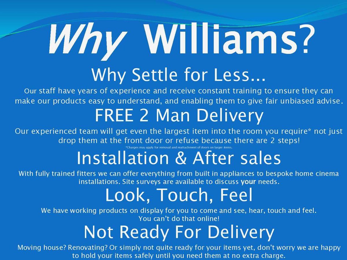 williams_elec's tweet image. Don&apos;t just buy from a picture, for it then to be dumped in your home. Come in and look, try, hear, see and get a detailed explanation from our experts. We can then deliver, install and remove the old unit. 
Shop Smart, #shoplocal #sheffieldissuper #WednesdayWisdom