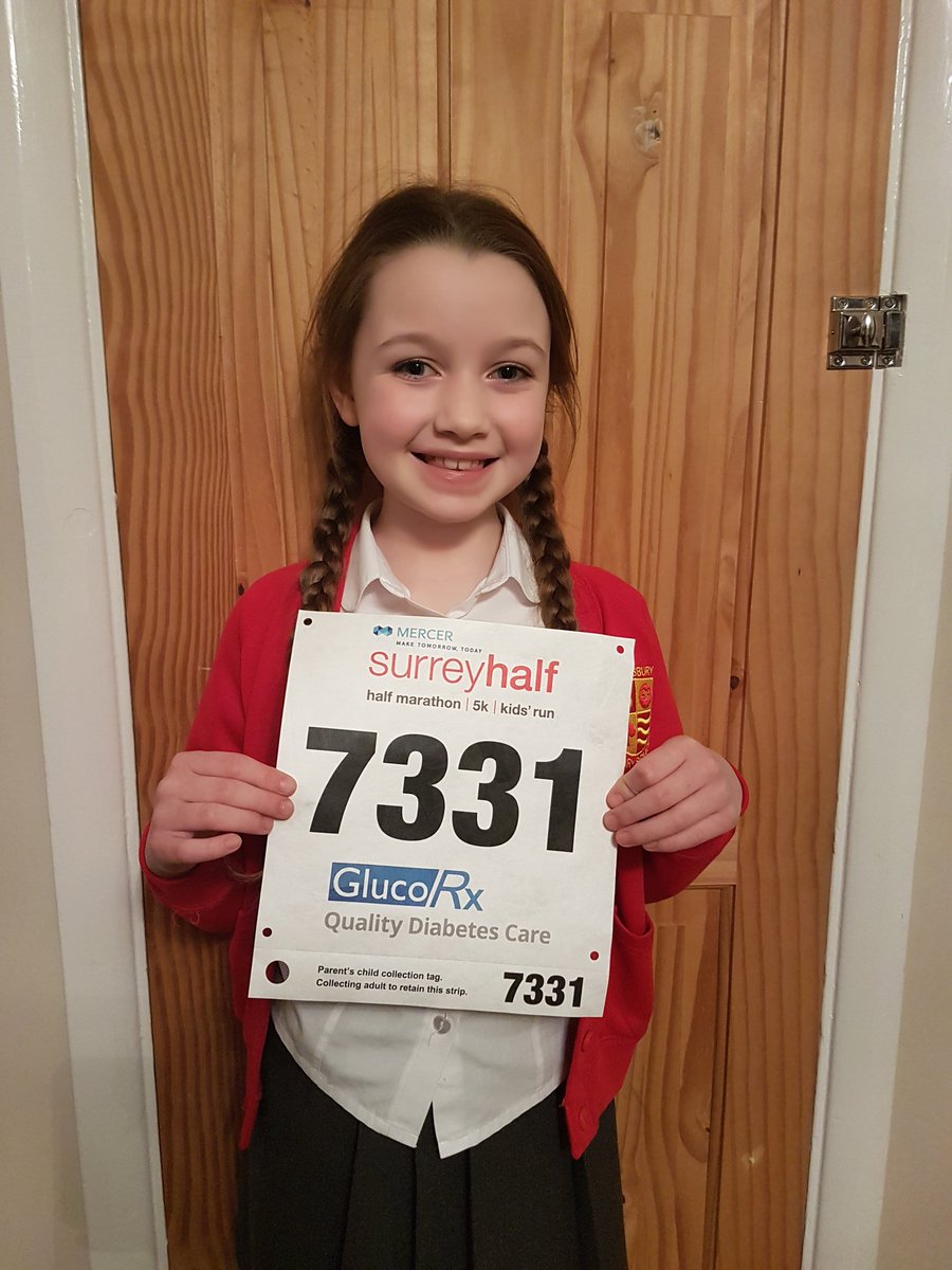 Very excited little girl with her Surrey Half race number #surreyhalf @GlucoRx 
.
.
#diabetes #diabetescare #kidsrunning #proudmummy