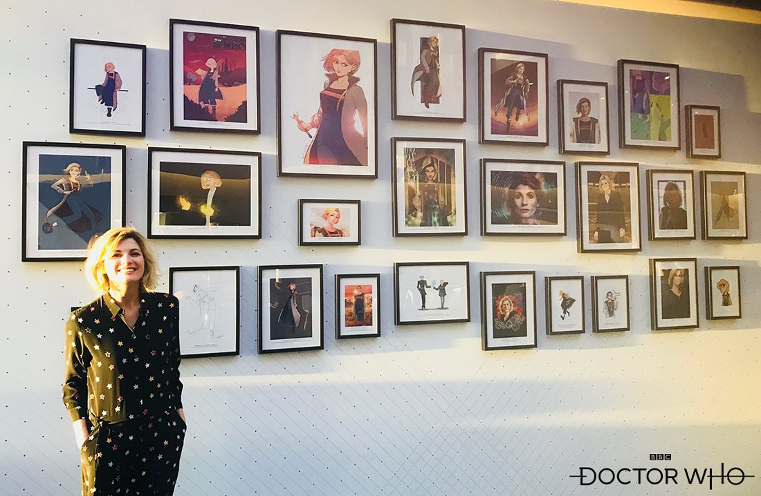 bbcdoctorwho's tweet photo. Jodie attended the BBC Worldwide Annual Showcase event yesterday and wanted to express how much she enjoyed looking at all your brilliant Doctor Who fan art on display there! https://t.co/WDveyZUgFZ