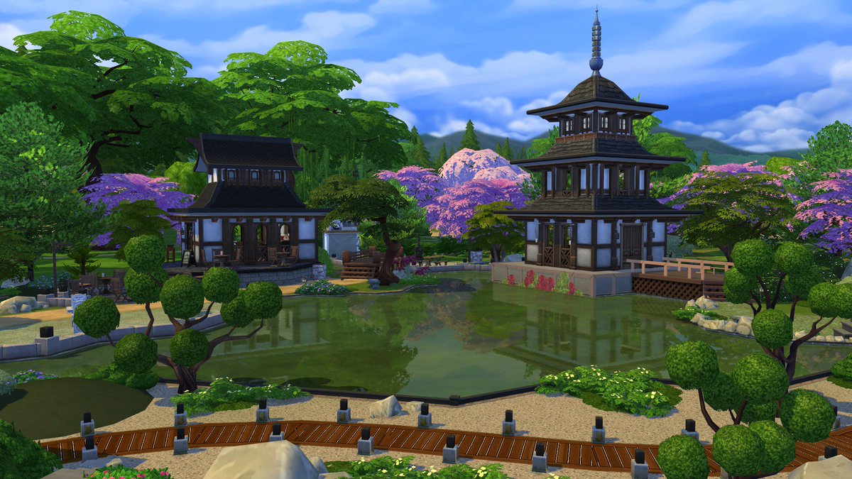 thesimcache's tweet photo. Let your sims zen out in my latest #TheSims4 build!! Watch my Japanese inspired park speed build here https://t.co/HBCQpMJIXl ⛩️🎎🍣 https://t.co/wD9E5x88dp
