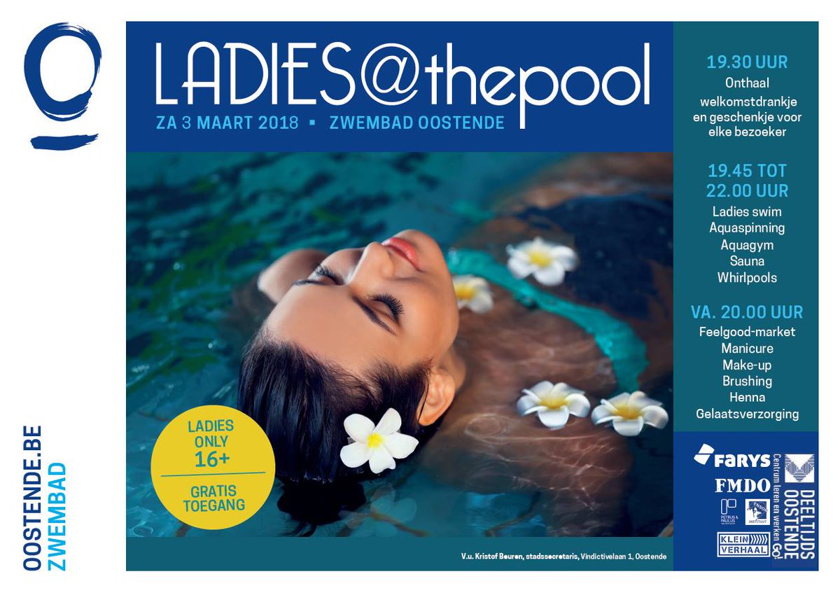 Ladies swim, aquaspinning, aquagym, sauna, whirlpools, ... Klinkt als pure ontspanning? Dat is het ook! Deze vrouwvriendelijke avond gaat door op zaterdag 3 maart in het zwembad van Oostende. #loveoostende #ladiesatthepool