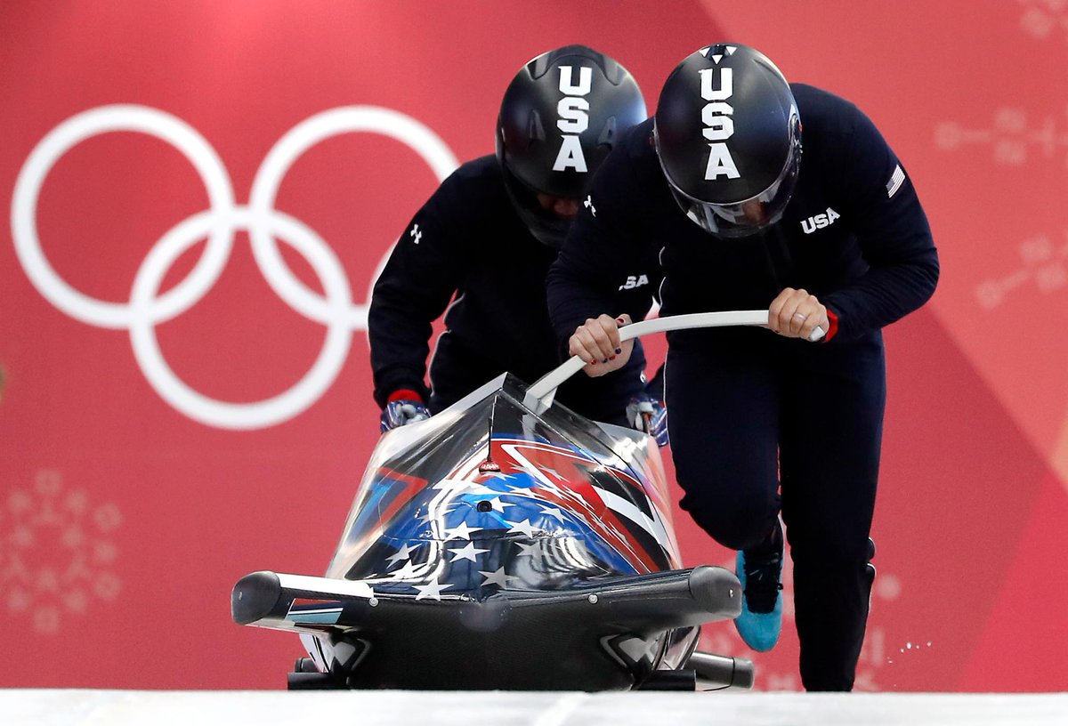 NBCSports's tweet photo. Elana Meyers Taylor, Lauren Gibbs win silver for @TeamUSA in women's bobsled. #PyeongChang2018 #Olympics #BestofUS #USA https://t.co/TLxFI2O7HJ https://t.co/kwWcC9bKB5
