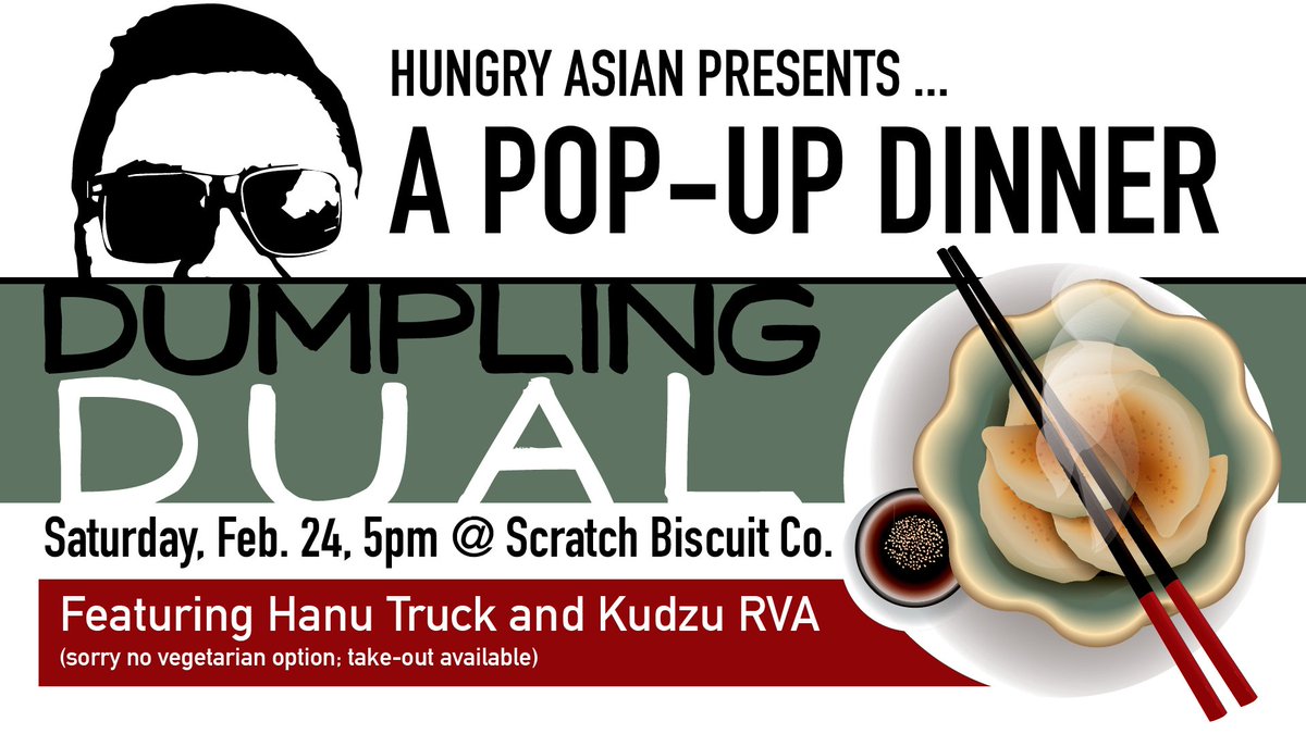 LAST CALL - ticket sales for the Dumpling popup end tonight!!
Still have take out tix &amp; handful of dine in tix.
bit.ly/2Fkx6Fh
#Popup #Dumplings #RoanokeVA
<a href="/HanuTruck/">Hanu Truck</a> @kudzurva
