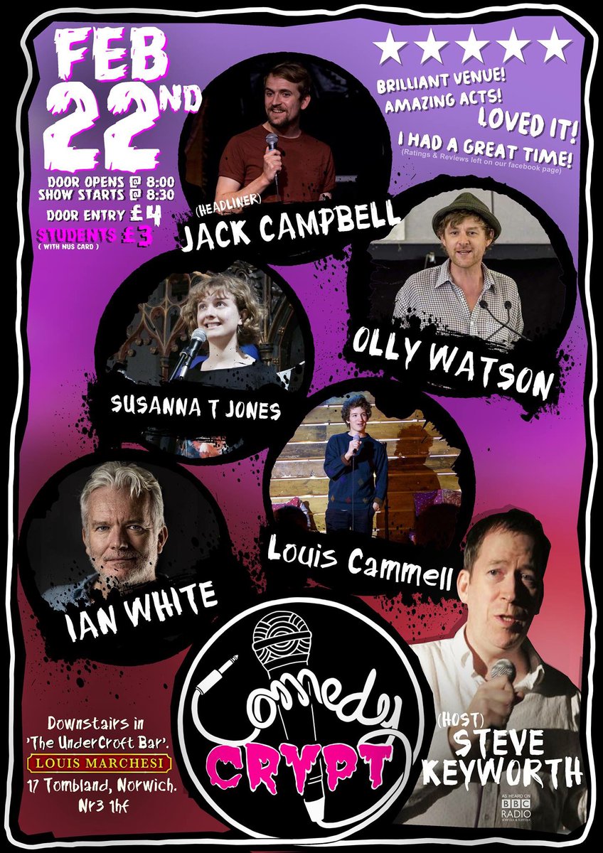 Dear #Norwich there’s only one comedy night you wanna go to this week and that’s Comedy Crypt!! TOMORROW NIGHT @louis_marchesi