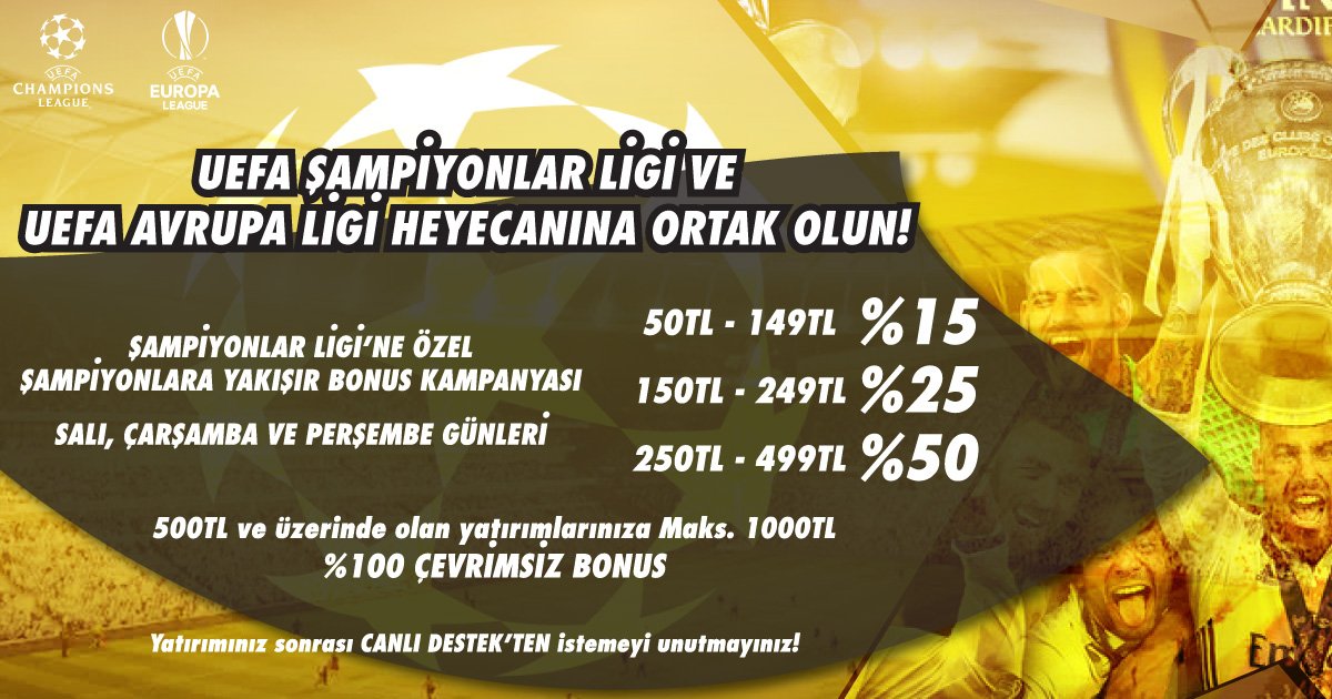 bahisyeri's tweet photo. #sampiyonlarligi #SevillaFCManchesterUnited #ShakhtarRoma #bahis #Canlibahis #iddaa #iddaatahmin #İddaaKuponu 
ŞAMPİYONLAR LİGİ VE AVRUPA LİGİNE ÖZEL ŞAMPİYONLAR GİBİ BONUS https://t.co/9cQg55mrWq