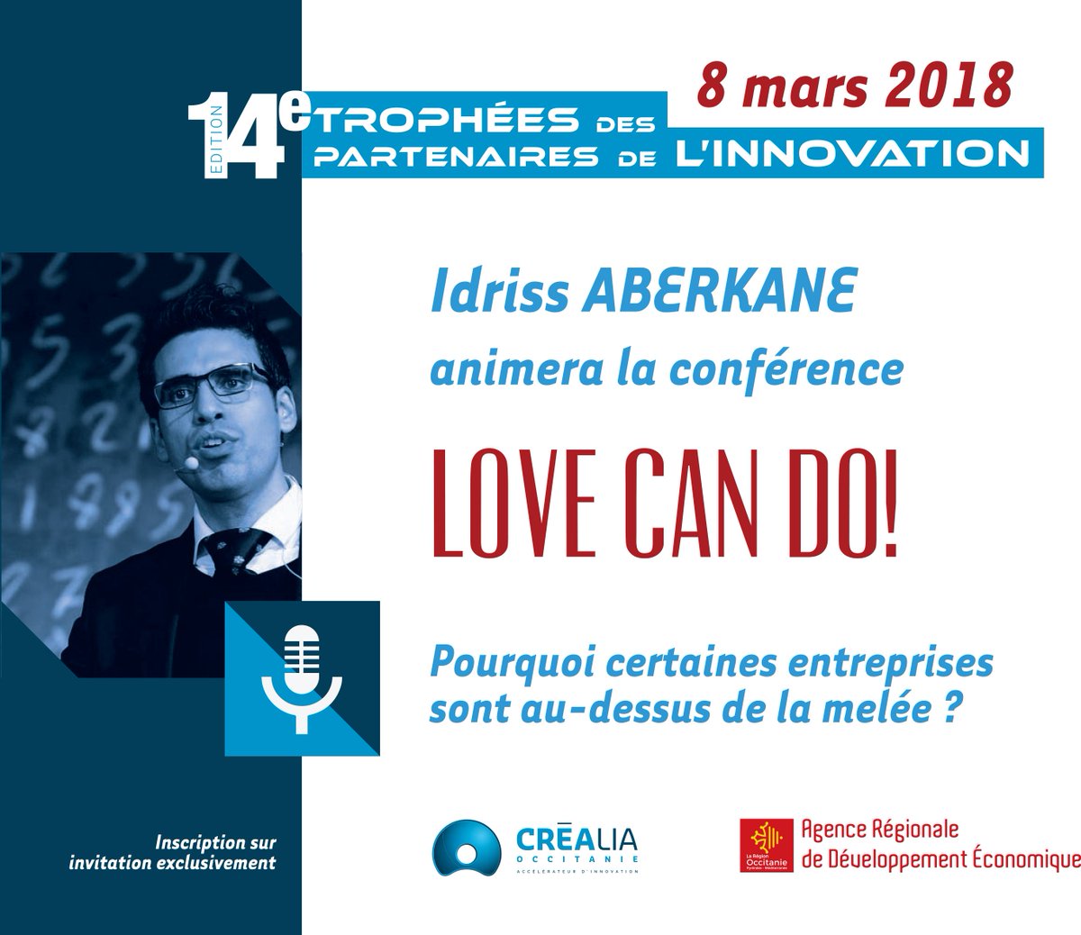 #TPI2018 <a href="/CREALIAocc/">CREALIA Occitanie</a> / 8 mars prochain avec <a href="/idrissaberkane/">Idriss J. Aberkane Ph.D x3</a> comme parrain de soirée. Avec <a href="/stephmarcel34/">Stephane MARCEL</a> <a href="/NadiaPellefigue/">Nadia Pellefigue</a> <a href="/Occitanie/">Région Occitanie</a> <a href="/CaissedesDepots/">Caisse des Dépôts</a> @CDC_Occitanie &amp; tous nos partenaires de l'innovation ! #financement #ADOCC #innovation #RDVincontournable