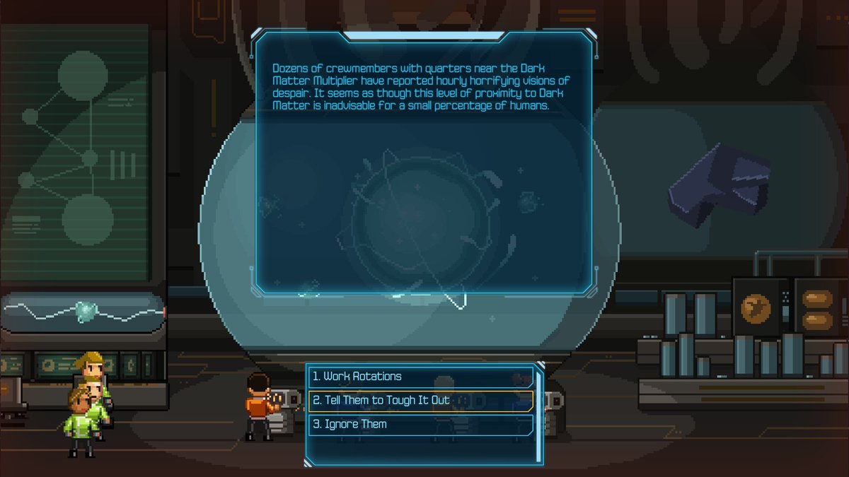 Handling Dark Matter is no joke! What kind of commander would you be in this scenario? 🤔

[1] Work Rotations.
[2] Tell Them to Tough It Out.
[3] Ignore Them.