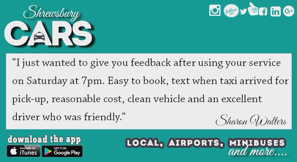 Waking up to such great reviews makes all our hard work so worth while 🙌🏼❤️🚕💨💨#LovelyCustomers #LoveOurJob #CauseWeCare
#BestTaxisInTown #5starreview #StellarService #taxi #airporttransfers #shrewsburyshopping #shrewsbury #shropshire #businesstraveller #businesstobusiness