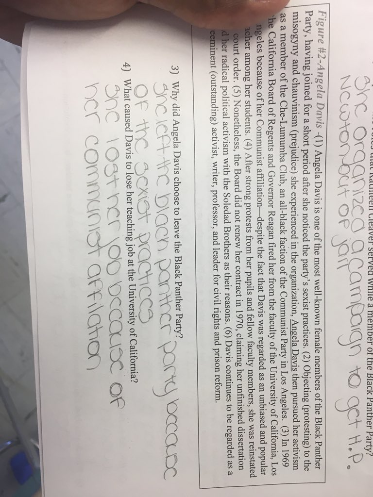 baba_olumiji's tweet photo. This morning in SS Class 802 is #engaged in finding #textevidence and answering #textdependent questions as they learn about the women of the #BlackPantherParty to understand their value or the Party #BlackHistoryMonth2018 #people’shistory #blackpanther Party Unit Day 2 🙌🏾🙌🏾 https://t.co/V3KJ6CnUcj