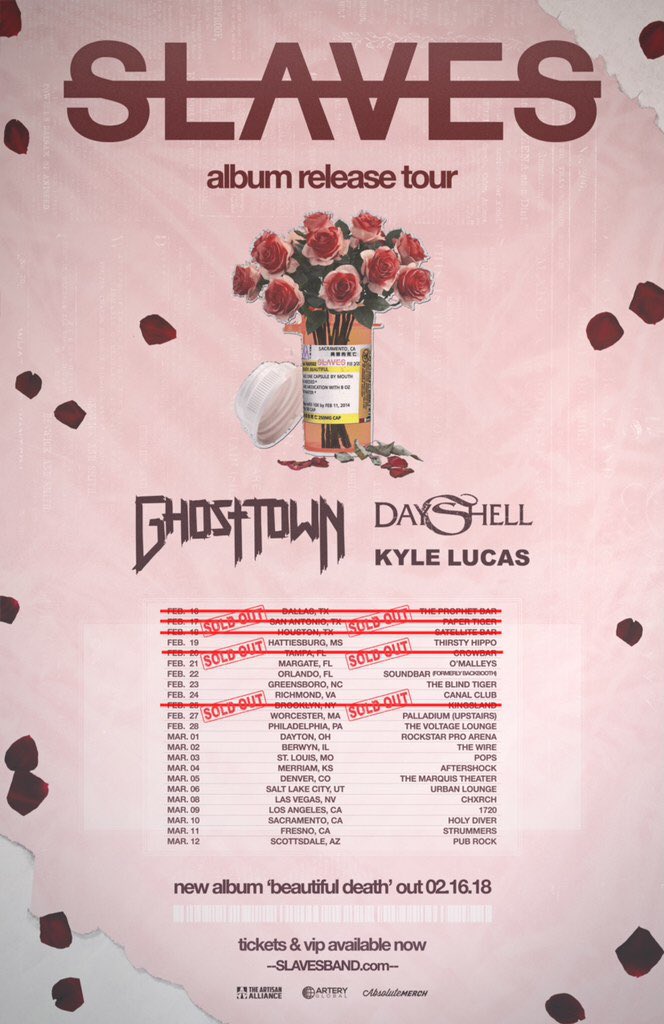 DayShell's tweet photo. This is definitely not a tour to miss!
Get your tickets while you still can! These shows have been selling out!
#slavesofficial #ghosttown #dayshell #kylelucas #2018 https://t.co/VRP7Ihez34
