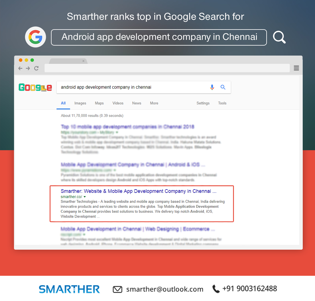 kumar_pandian85's tweet image. Smarther Ranks Top in Google Search (google.com) World wide for Android App Development company in Chennai #mobileapp #appdevelopment #appdev #smarther