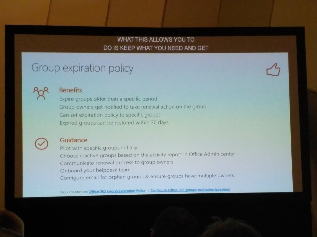 aroedd's tweet photo. Just in Preview

#Office365Groups expiration Policy

#mstechsummit #office365 https://t.co/aNUnPFgJEO