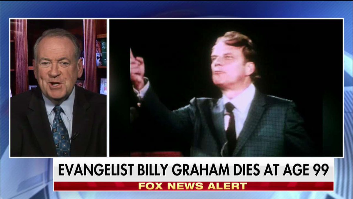 FoxNews's tweet photo. .@GovMikeHuckabee: "When I heard this morning that Billy Graham had died, I said, 'That's fake news. Billy Graham's not dead. He's more alive right now than he's ever been.' And the fact is, that's what he preached - is there is life beyond this one because of Jesus Christ." https://t.co/sdSGIg69Vo