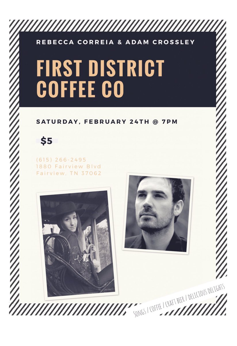 This Saturday <a href="/FirstDistrictCo/">FirstDistrictCoffee</a> <a href="/acrossleymusic/">adam crossley</a> <a href="/RebeccaCorreia/">Rebecca Correia</a>