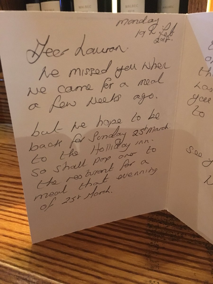 When guests dine on your day off and they send a card to say they missed you! #SUGM <a href="/WeAreSUGM/">WeAreSUGM</a> <a href="/JoGolding6/">Jo Golding</a> <a href="/SteveAdamsTT/">Steve Adams</a> <a href="/StaplesClaire/">claire staples</a>