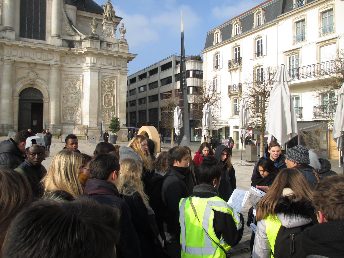 TeacherAug's tweet photo. Fieldwork for Y13 in the streets of Nancy. Taking part in the Official Commemoration of the March 1943's roundup (targeting STO deserters). Some food for thought for future essays!! #memoriesofWW2 #officialmemory #OIBHGTeam https://t.co/i2Ca30I0KN