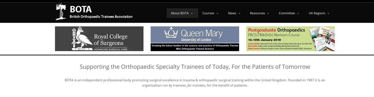 BOTA website advert for Postgraduate orthopaedics revision course 14-19th Jan 2019