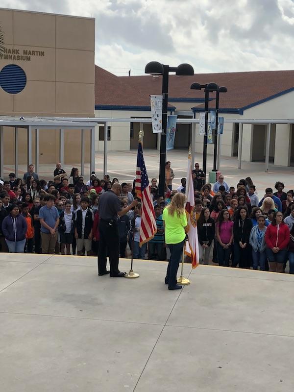 ConnistonMiddle's tweet photo. A moment of silence was held this morning for the 17 lives lost at #MarjoryStonemanDouglas. Conniston stands with you. #DouglasStrong #BlueMarlinFamily https://t.co/8vkTIPy0Dq