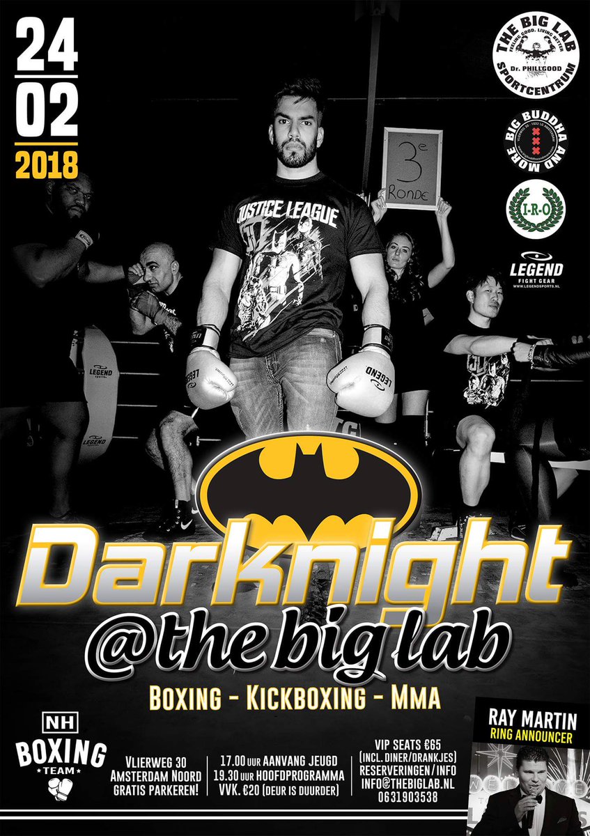 ❗SHOWTIME❗Aanstaande zaterdag zal ik in The Big Lab in Amsterdam een prachtige Fight Night presenteren. In de ring zal ik kickboks-, boks- en MMA partijen aankondigen. It is going to be a 'dark night' in Amsterdam! I love it! 🥊🎤 
#Ray #Martin #Sports #Promotions #BoxingMC