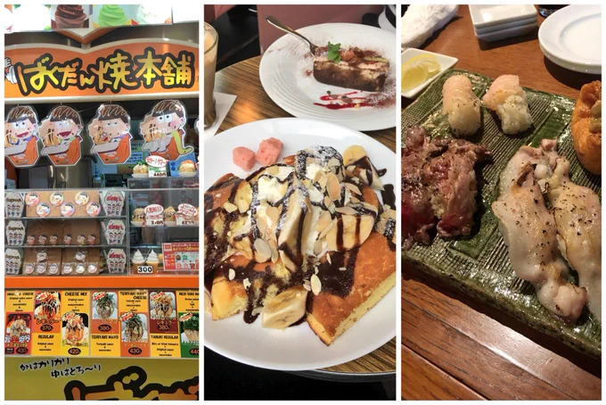 かなみん(@kanamillion)と原宿〜渋谷の戒めデートしてきました!ばくだん焼初めて食べた😋シャレオツな戒めパンケーキも食べて最後に肉寿司行ってきました〜!性癖に突き刺さる可愛いカラ松くんも描いていただいた…見て……かわいい……😭🙏一瞬の1日…ありがとうございました…😭🙏🙏 